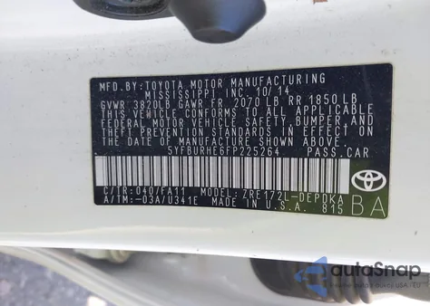 2015 Toyota Corolla L из США, поврежденный, VIN 5YFBURHE6FP225264